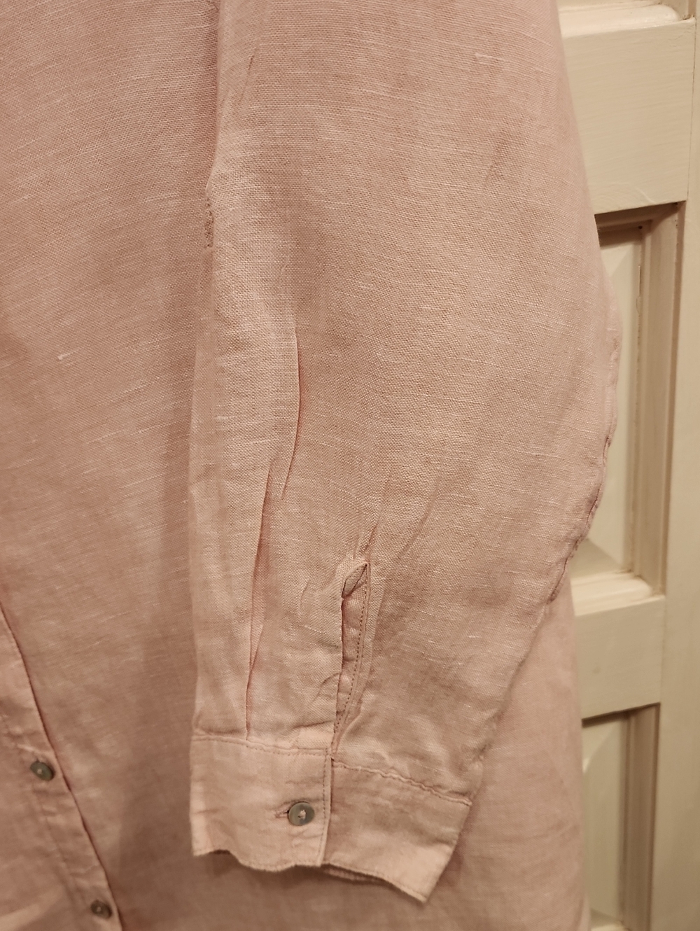 SIGRID OLSEN 100% Linen Light Pink/Peach Vneck Women's Button-FrontTop - Picture 13 of 15